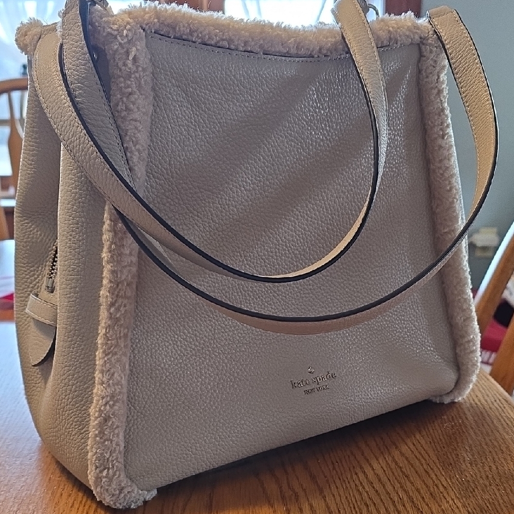 Kate Spade Beige Tote with Shearling Trim